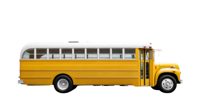 Yellow School Bus on the Move: A classic yellow school bus, ready to transport children to and from school, stands as a symbol of education and community.