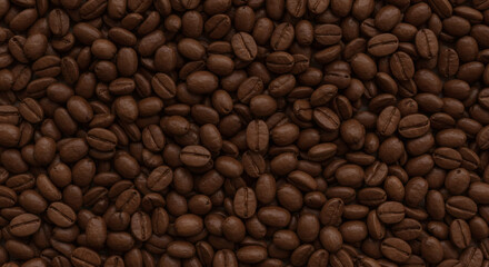 Fototapeta premium Close-up Overhead View of Roasted Coffee Beans - A Rich, Textured Background for Food and Beverage Concepts