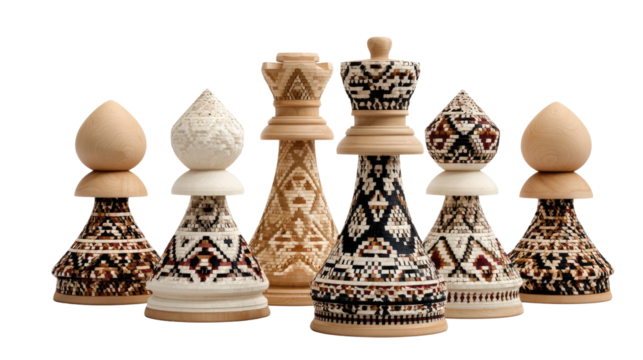 Chess Pieces Display: An intricately carved and finely detailed set of chess pieces stands ready, each unique design adding an aesthetic to the game of strategic skill.