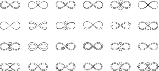 Fototapeta premium Collection of intricately designed infinity symbols in black and white