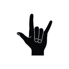 Obraz premium Silhouette of a hand with fingers pointing forward in the rock on sign, isolated on white background