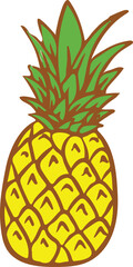 Vibrant Pineapple Illustration Featuring Bold Yellow and Green Hues, Accented by a Rich Brown Outline, Perfect for Tropical Themes