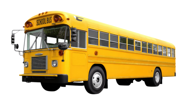 School Bus: A bright yellow school bus, ready for transport, its clean design is a symbol of safe travel and community service.