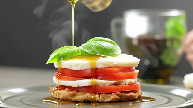 Healthy Caprese Stack with Olive Oil Drizzle