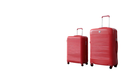 Red Luggage Ready for Journey: Two vibrant red suitcases stand ready, with their telescopic handles extended, symbolizing the promise of new adventures and the allure of travel. 