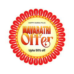 Durga Puja festival sale sticker featuring vibrant colors, festive typography, and ornamental design elements. Ideal for seasonal marketing, retail packaging, social media promotions, and print.
