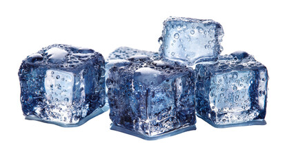 Ice cubes on a white background, perfect for drinks or cool beverages.