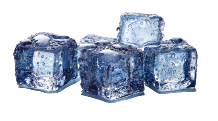 Ice cubes on a white background, perfect for drinks or cool beverages.