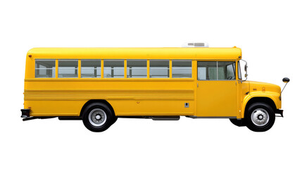 Yellow School Bus: A classic yellow school bus, the familiar symbol of education and childhood, stands isolated, representing journey and learning.