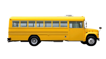 Yellow School Bus: A classic yellow school bus, the familiar symbol of education and childhood, stands isolated, representing journey and learning.