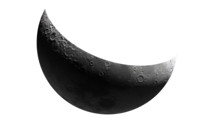 Lunar Crescent: A detailed and artistic capture of the crescent moon, showcasing the lunar surface’s textures and features, evoking a sense of celestial wonder.