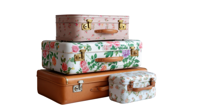Vintage Luggage Tower: A charming collection of vintage luggage, stacked elegantly to form a harmonious tower. The diverse colors and textures create a delightful visual symphony.