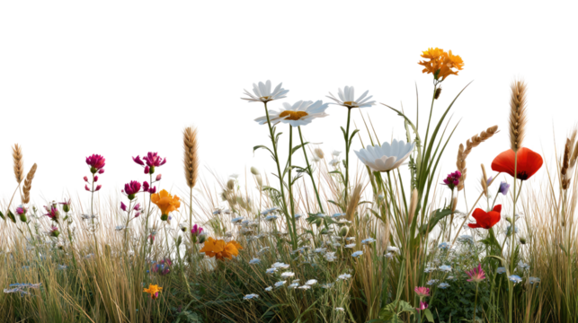 Floral Meadow: Vibrant wildflowers and delicate grasses dance in a gentle breeze, evoking feelings of freshness and the awakening of spring, a pure embodiment of natural beauty.