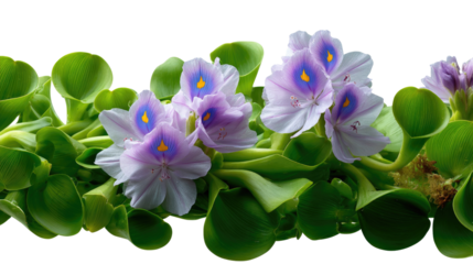 Water Hyacinth's delicate blooms: A cluster of vibrant Water Hyacinth flowers unveils its purple heart, a symbol of purity. Fresh and exquisite.