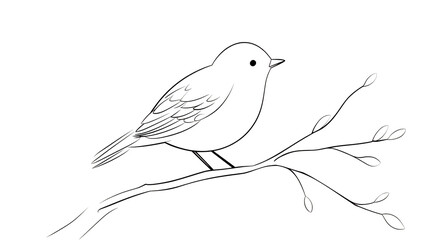 Simple line art drawing of a bird on a branch, white background