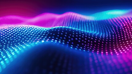 Abstract Data Visualization with Wavy Pattern and Neon Lights, Perfect for Technology Backgrounds