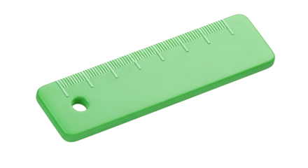 A vibrant green plastic ruler for measuring, an essential school and office supply stationery item, isolated on a white background.