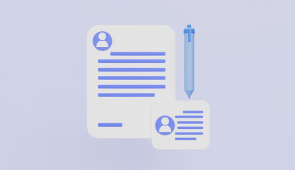 Documents personal data with pen isolated on pastel color background