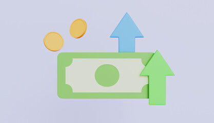 Saving money or interest increasing, Financial investments growth with banknotes and arrows concept