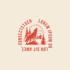 Rustic Wolf Silhouette with Mountain and Trees Logo © Ryan