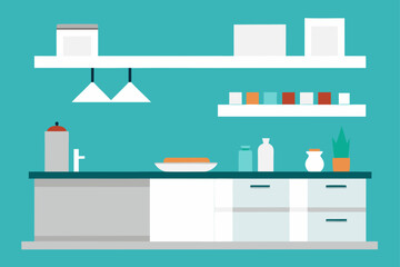 sleek white kitchen with floating shelves