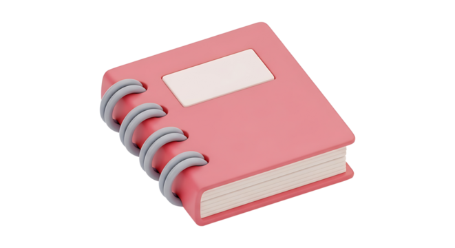 3D render of a red spiral notebook for business planning and creative journaling. Isolated icon for education and organization concepts.