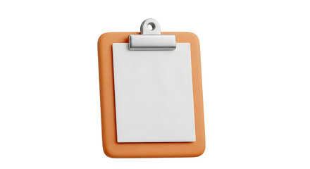 A 3D rendered clipboard icon with a blank paper sheet, symbolizing tasks, notes, and organizational planning. Isolated on a white background.