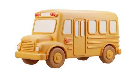 Cute 3D yellow school bus icon for educational transportation concepts, isolated on a white background.