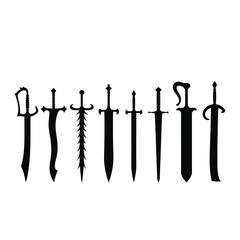 Collection of diverse sword silhouettes on white background 7
