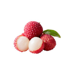 Fresh Juicy Lychees with Leaf - Close-up Studio Shot