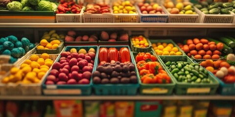 Obraz premium Vibrant Produce Showcase: A Colorful Array of Fresh Fruits and Vegetables