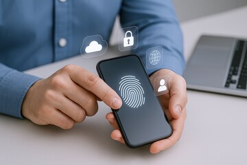 Fingerprint Scan on Mobile Device Display, Symbolizing Biometric Authentication and Data Security