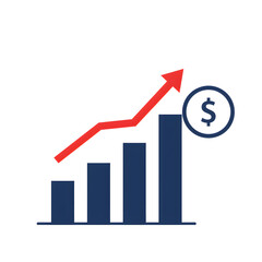 Financial Growth Bar Chart with an Upward Arrow and Dollar Sign Icon