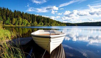 Obraz premium Peaceful lake scenery with a boat