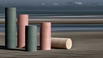 Cylindrical forms on a beach