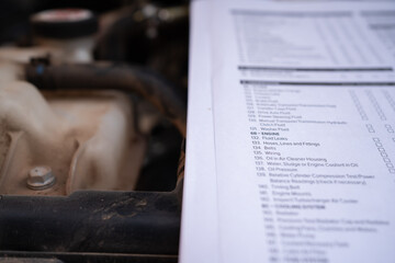 Car inspection concept with checklist, automotive maintenance and repair service concept.