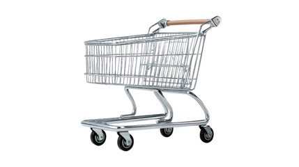 Shopping Cart: A shopping cart, crafted from gleaming chrome, stands ready, its open basket and sturdy wheels promising convenience and efficiency for any shopping excursion.