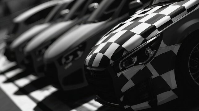 Checkered Flag Car Lineup Race Day Ready