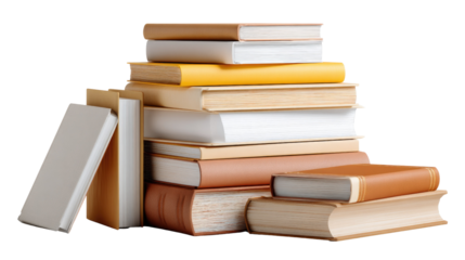 Stack of Literature: A curated arrangement of hardbound literature awaits, each spine a portal to untold stories and knowledge. These books, bathed in natural light, stand ready to be explored.