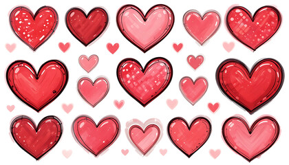 A Pattern of Watercolor Red and Pink Hearts for Love Themes
