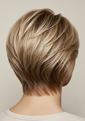 Naklejka premium Blonde short layered haircut back view