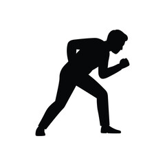 Obraz premium Silhouette of a man running or sprinting with determination, isolated on white background