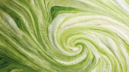 Obraz premium Green and white abstract swirling pattern of froth and liquid. Natural art background with organic texture. For graphic design element.