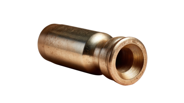 Bronze metallic cylinder object: A close-up shot of a bronze metallic cylinder, showcasing its shiny surface and smooth curves.