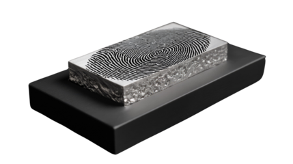 Fingerprint Authentication and Security: A macro perspective highlighting a secure fingerprint sensor, set upon a sophisticated black platform, conveying the essence of innovative technology.