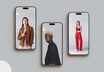 Multi Screen Phone Social Media Stories Web App Mockup