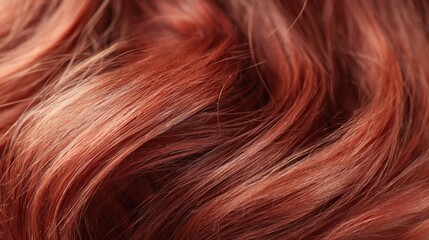 Naklejka premium Closeup of brown red orange wavy natural synthetic hair. Textured background for beauty and fashion or hair care concept.