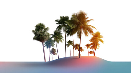 Fototapeta premium Palm Paradise: A cluster of tropical palm trees stands proudly against a gradient sky, transporting viewers to a serene, sun-kissed coastal paradise.
