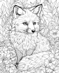 Obraz premium Detailed Line Art of A Fox in A Natural Habitat with Eyes Focused on The Observer in Black and White