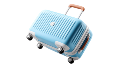 Sky Blue Traveler's Companion: A sleek, sky-blue rolling suitcase, designed for seamless travel, exudes modern elegance and practicality with its durable construction and user-friendly features.